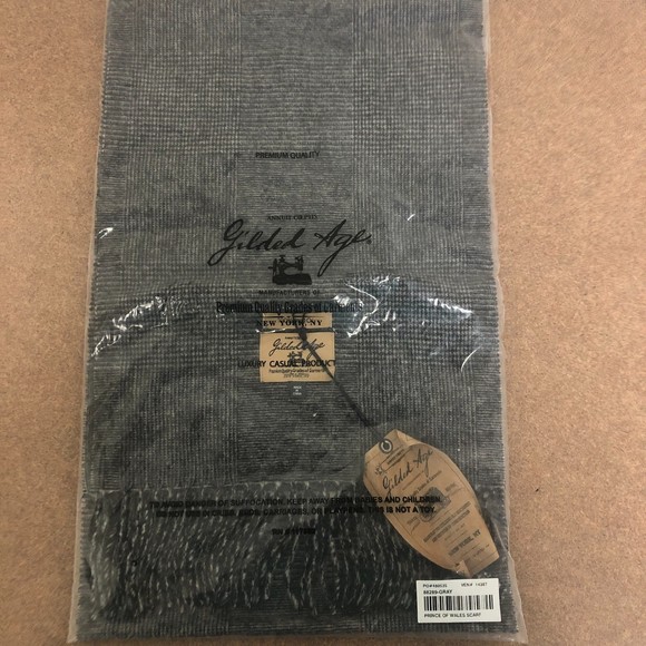 Gilded Age "Prince of Wales" 100% wool Scarf Premium Quality Grey NEW NWT - Picture 4 of 7